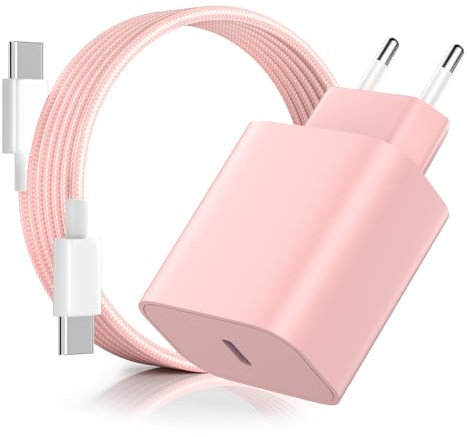Chargeur pour iPhone Rapide, 20W PD3.0 Chargeur pour iPhone avec 2M Câble USB C, USB C Prise Charger Rapide pour Phone 16 Pro/16 Pro Max/16 Plus/15/15 Pro/15 Pro Max/15 Plus/Pad - Rose