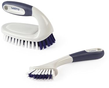 Ensemble de brosses à Joints et à récurer Beldray - Poils rigides avec grattoir intégré, poignées en Caoutchouc antidérapantes, Grande Brosse de récurage pour Carreaux/salles de Bains
