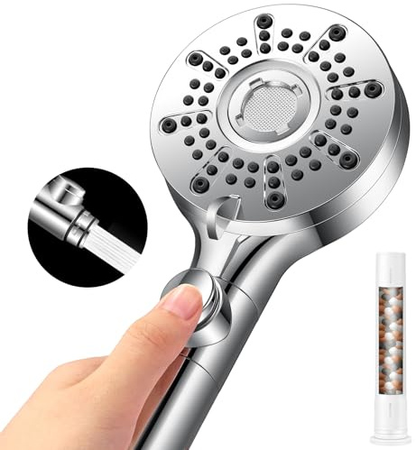 berssen Soffione Doccia Anticalcare, Doccino per Doccia 5 Modalità di Spruzzo, Lancia ad Alta Pressione, Doccetta per Doccia Universale Grande(Diametro 100mm, G1/2)