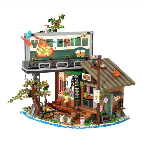 Aimmob Mini Brick Klemmbausteine Hafenkneipe Modular Building Set, City Architecture Gebäude mit LED Beleuchtung, Stadthaus Modell Bausatz für Erwachsene (1108 Teile)