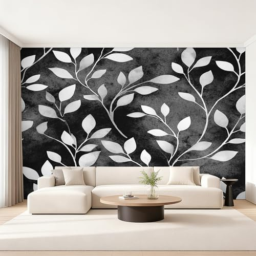Generisch Tapete Blätter, Blatt Pflanzen Schwarz Weiß Fototapete Wohnzimmer Schlafzimmer Tapeten, Vliestapete Wandtapete, Mustertapete Wanddeko 100x70 cm (B x H) Y&W32