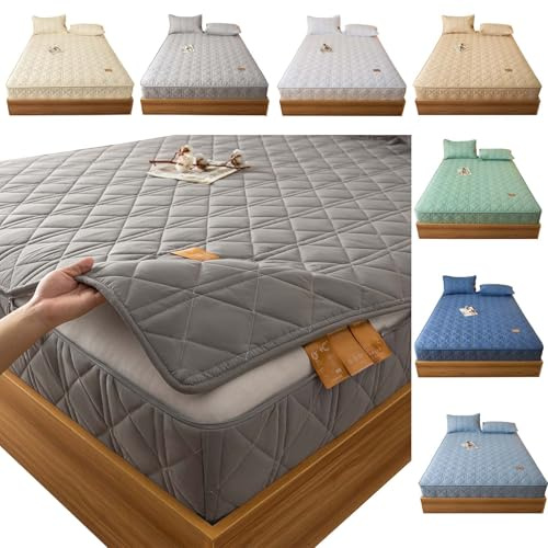 Coprimaterasso con Cerniera Singolo/Una Piazza E Mezza Rivestimento/Proteggi Materasso,Personalizzabile,Federa Materasso Matrimoniale Lenzuolo Integrale,Trapuntatura,Traspirante (60X120+5cm,Gray A)