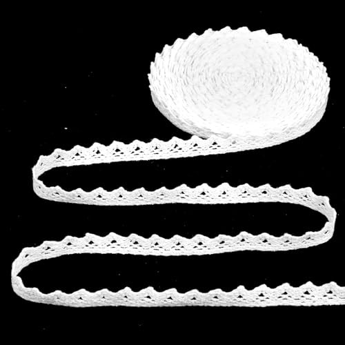 Nogeqi Weiß Spitzenband Baumwolle Vintage Zierband Spitzenstoff, Dekoband Zierband Spitzenborte, Borten Bänder zum Nähen für DIY Nähen Handwerk Hochzeit Deko Scrapbooking, 10m x 1,5 cm