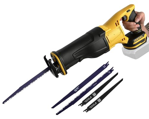 Cordless Reciprocating Saw Compatible with Dewalt 18-20V Battery, 3500 RPM Brushless Electric Recip Saw with 4 Saw Blades Stepless Speed Switch, Cutting for Metal, Wood, Plastic (Yellow for Dewalt)