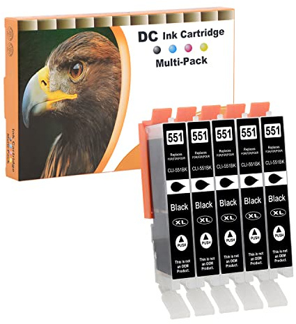 D&C 5X Schwarz Druckerpatronen Kompatibel für Canon CLI-551 BK XL für Canon Pixma MG7150 MG7550 iP7200 iP7250 MG5400 Series MG5450 MG5550 MG5650 MG5655 MX725 MX920 iP8750 iX6850 MG6350 MG6450 MX925