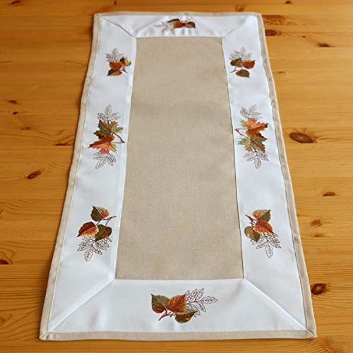 Raebel - Tischläufer - beige-bunt Stickerei Blätter - (40x90 cm)