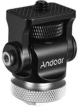 Andoer 180 ° Rótula Adaptador de Montaje de Zapata de Flash Caliente Tornillo de 1/4 Pulgada con Llave para cámara DSLR Micrófono LED (Plata)