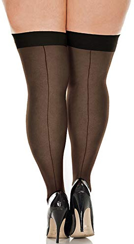 Lacy Line Plus Size Sheer Back Seam Thigh High Stockings (Plus Size,Black)
