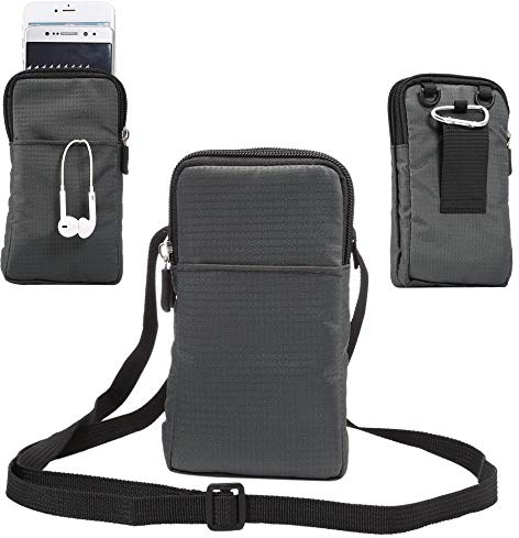 jbTec Handytasche zum Umhängen Nylon klein 180x110x35mm - Karabiner Gürteltasche Damen Herren Handy Belt Dunkelgrau