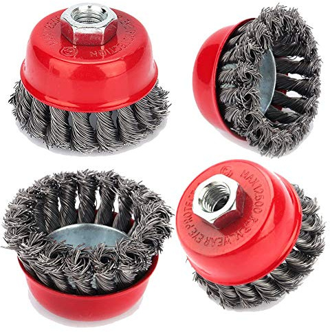 Brosse Metallique Meuleuse, 4 Pièces 3 Pouces M14 Diamètre Torsadés 75mm Brosse à Fils Métalliques, Brosse Ronde pour Meuleuse D’angle Brosse Boisseau Dérouillage Corrosion l’enlèvement de Peinture | Élimination Rapide De La Rouille Et De La Peinture, Fils D'Acier Tressé De 0,5 Mm