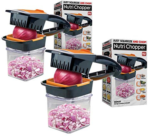 Nutrichopper Gemüseschneider mit Frischhaltebehälter, Hacken, Scheiben, Würfel, Spalten. Mehrzweck-Lebensmittelzerkleinerer mit Edelstahlklingen
