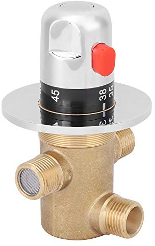 G1/2in Rubinetto Miscelatore Termostatico, Valvola Miscelatrice Termostatica in Ottone, Temperatura Acqua Bacino Controllo Termostato, per Acqua Calda/Fredda in Sistemi Scaldabagno a Energia Solare