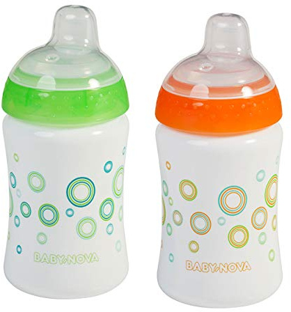 Baby-Nova Trinklernbecher 2 Stk Tropf Stopp Kinder-Becher (Orange+Grün)