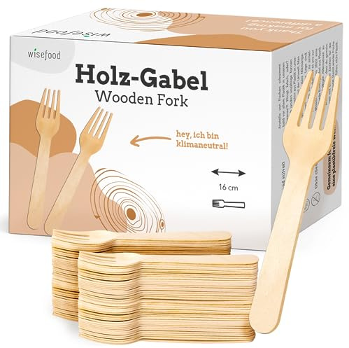 Wisefood Lot de 500 fourchettes jetables en bois de bouleau jetables 16 cm - Couverts jetables biodégradables - Naturels, stables, écologiques avec emballage sans plastique