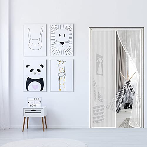 WEIZON Fly Screen Door, 120x230cm, Magic Paste Curtains Super Quiet Stripes Encryption for Anti Mosquito or Anti Pest Magnetic Soft Door (White)