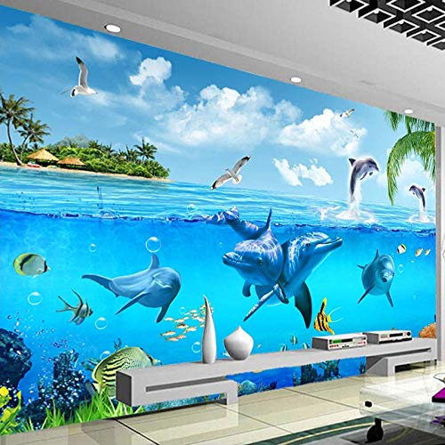 BYSQX 3D Wandbild Selbstklebende Tapete Blau Meer Delfine Unterwasserwelt Kinderzimmer Tapete Poster Fototapete Junge Mädchen Schlafzimmer Raumdekoration Umweltschutz 300 X 210 cm