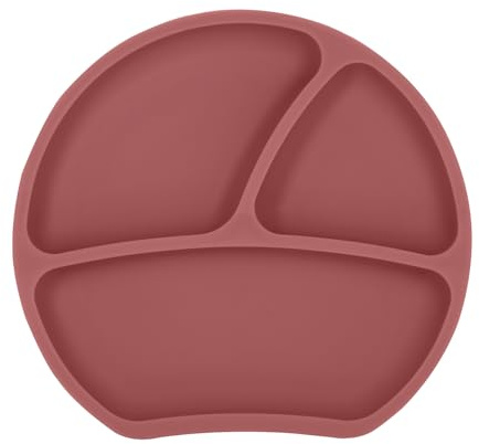 Kindsgut Assiette Bébé Silicone à Ventouse 3 Compartiments, Rose Foncé | Vaisselle diversification alimentaire 20 cm, antidérapante, sans BPA, conforme FDA, bords hauts, chaise haute, lave-vaisselle