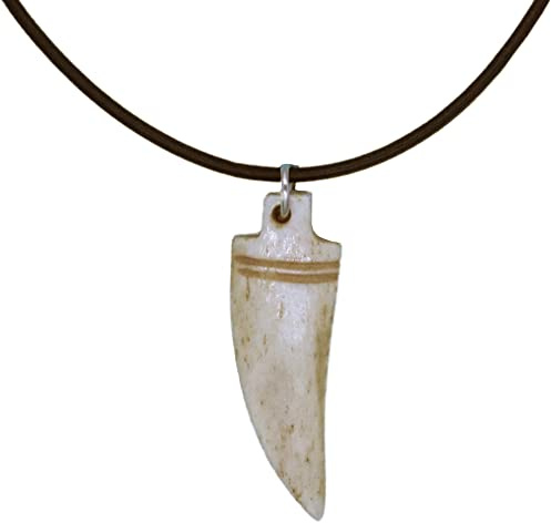 Fablinks Wolf Tooth Necklace for Men, Boys Necklace with Bone Bead Fang Pendant, Dinosaur Teeth Horn Necklaces with Round Leather Cord, 18 inches, Ox Bone, No Gemstone