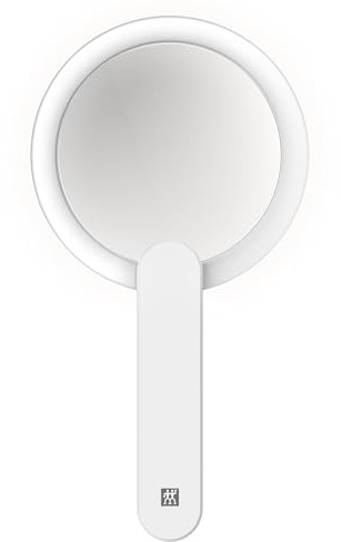 ZWILLING Kosmetikspiegel (10x Vergrößerung, LED wiederaufladbar, 360 Grad drehbarer Griff, tageslichtweiß), Premium, Weiß