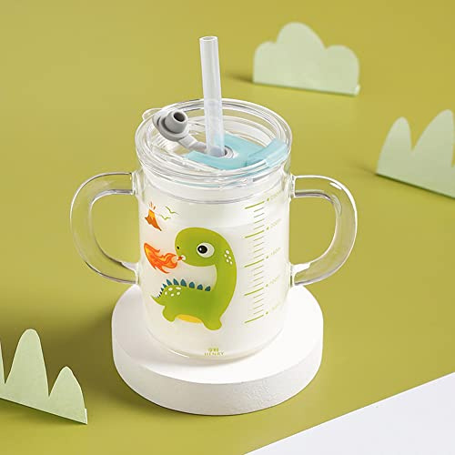Tazza per latte in vetro per bambini da 250 ml, caraffa graduata con cannuccia in silicone e coperchio, resistente al calore, a prova di perdite, tazza da viaggio con bilancia per bere latte, succhi