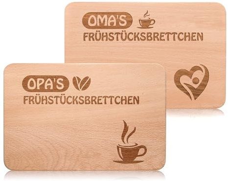 2er Set Frühstücksbrettchen für Oma und Opa aus Buchenholz, mit Gravur, Geschenk zu Muttertag, Vatertag, Geburtstag oder Weihnachten