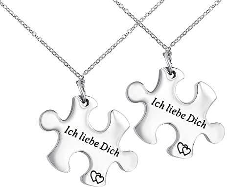 Hanessa 2 Stück Personalisierte Ketten mit Gravur Edelstahl 45-60 cm - Puzzle Ich liebe Dich in silber - Halsketten Männer und Frauen - Personalisierter Schmuck Damen Herren- Partner Halsketten