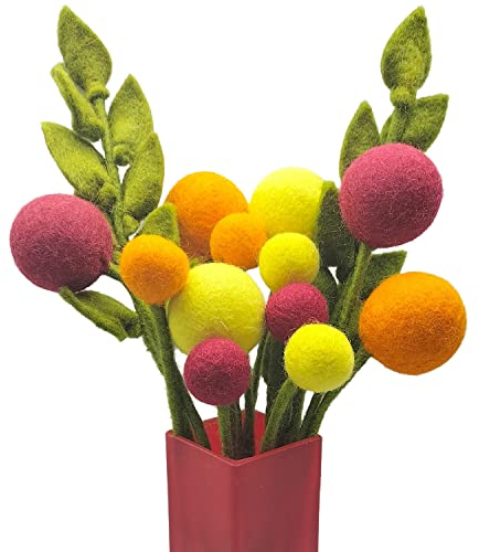your castle Blumenstrauß aus 12 handgearbeiteten künstliche Filzblumen und& 2 Ästen, fairer Handel, nachhaltige Filz Deko, Kunstblumen, Filz-Floristik, Stoffblumen, Filzblumen-Set, Callista