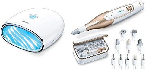 Beurer MP 48 Fornetto Asciuga Unghie per Gel LED/UV & Set manicure/pedicure MP 64, set elettrico per la cura delle unghie con batteria, 10 accessori per la cura delle unghie per mani e piedi belli