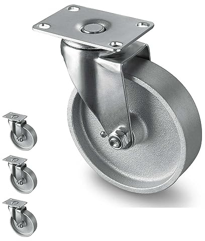 HANDSAMMU 10,2 cm Industrie-Bockrollen - Halbstahl-Lenkrollen aus Gusseisen mit Bremse, robuste Rollen mit 725,7 kg Kapazität, Metallrollen für Wagen, Werkbank, Möbel