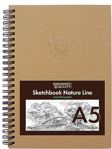 Bindomatic Agility Zeichenblock A5 – Skizzenbuch Nature Line mit Spiralbindung, 170g/m² Zeichenbuch, Malblock & Sketchbook – Perfekt für Bleistift, Kohle & Marker – Hergestellt in Portugal – 50 Blatt