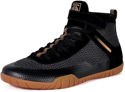 Sisttke Mens Wrestling Shoes Boxing Shoe Black Gold,11 Wide