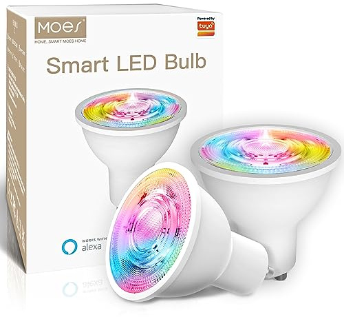 MOES ZigBee GU10 Smart Lampe Dimmable RGB, White & Colour Ambiance LED GU10,Pack 2 x 345 lm,funktioniert mit Alexa(Zusätzlich zu Echo Plus)&Google Assistant