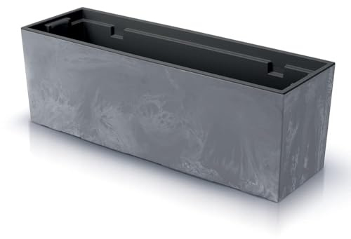 BirnePower Blumenkasten Blumentopf Balkonkasten Pflanzkübel Urbi Case mit Einsatz Beton Optik Blumenkübel 77cm Beton Effect mit Pflanzeinsatz Höhe 24,5cm (Grau)
