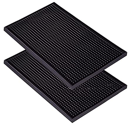 Lot de 2 Tapis de Bar en PVC, Tapis de Bar Noir Durable et élégant, Tapis de Service épais Antidérapant, Tampon de Séchage Facile à Nettoyer pour Café, Bars, Comptoirs de Restaurants, 40 X 30 Cm