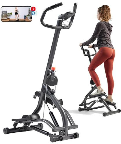 Sunny Health & Fitness 16.9-Inch Mountain Climb Stair Stepper with Handlebar, SunnyFit App Trainer-Led Workouts, Low-Impact Full-Body Cardio, Compact Folding Design - SF-S021001