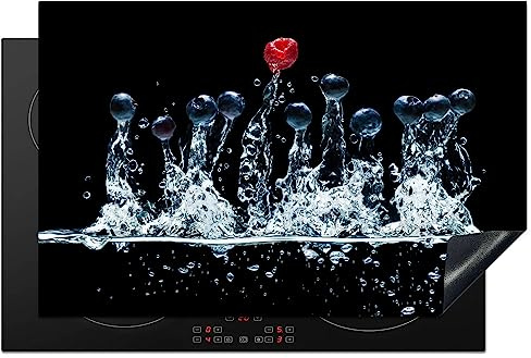 KitchenYeah© Protection Plaque Induction Protege Deco Cuisine Ustensiles | 80x52 cm - Cache Protège De Cuisson Accessoire Baies - Eau - Noire - Fruit - Framboise