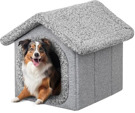 PillowPrim Haustierhütte Hundehaus Höhle Hundehütte Katzenhütte Hundehöhle Katzenhaus Hundekissen Katzenkissen Flauschiges Haus, Grau, 60x70x63 cm