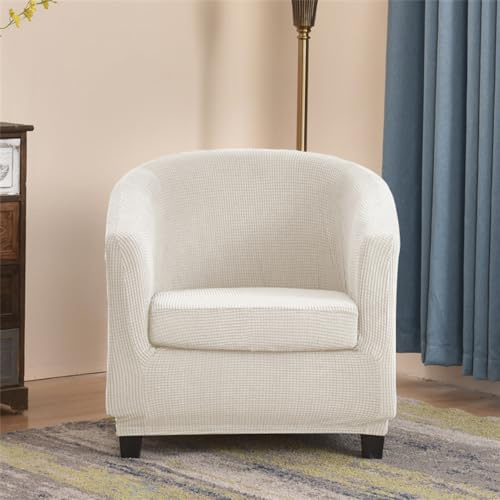 Highdi Sesselschoner Einfarbig Sesselüberwurf Jacquard Kariert 2-Teilig Sesselbezug Universal Elastisch Sesselhusse, Bezug für Cocktailsessel Clubsessel Loungesessel (Weiß)