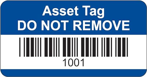 Blaue Asset-Etiketten, Barcode und nummeriert, 1001 bis 1500–38 mm x 20 mm, permanente synthetische PP-Etiketten, Preis pro Packung mit 500 Etiketten (P/Nr. 7828257C)