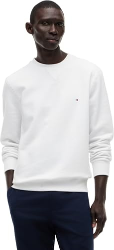Tommy Hilfiger herr väsentlig fleece crewneck MW0MW37232, pullover tröja, vit, L, Vit (vit), L