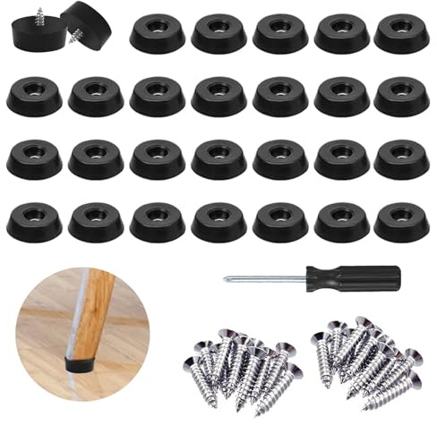 RHQFDM 30 x Rubber Feet Shock Absorber Stopper Rubber Pads with Round Screw to Protect Furniture from Moisture and Scratches on the Floor (25 x 23 x 9 mm)