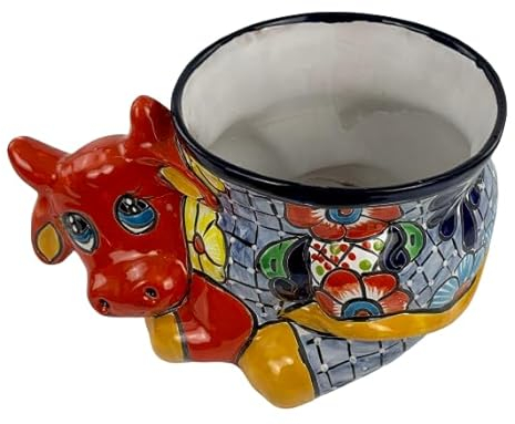 Maceta de vaca naranja, tamaño mediano, de México, artesanía, Talavera