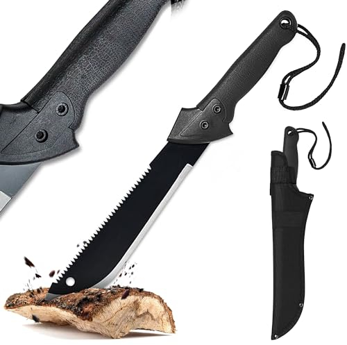 Machete – mit Sägerücken, echt scharfe Machete aus Stahl mit No-Slip Griff & Scheide, Kukri Machete, Machete als Gartenmesser, Jagdmesser, Buschmesser & Survival Machete