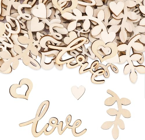 VIKY® Hochzeit Konfetti Holz, 100 Stk Streudeko Hochzeit Tischdeko, Love Holzherzen Deko Tischdeko Hochzeite, DIY Hochzeitsdeko Tisch, Holzherz Confetti Holz Deko für Hochzeite Verlobbung Valentinstag