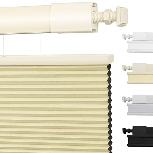 Moonice Kein Bohren Top Down Bottom Up Wabenplissees Schnurlose Verdunkelungsplissee für Fenster Verdunkelnde Wabenplissees für Zuhause Schlafzimmer Büro (Verdunkelnd - Cremeweiß, Maßanfertigung)