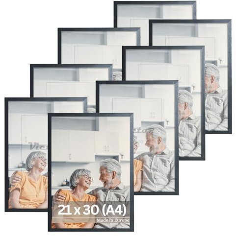 Victor marco de fotos “Dali” negro 21x30 cm (A4) set de 8 | Madera moderna – vidrio acrílico – diseño moderno – decoración de interiores