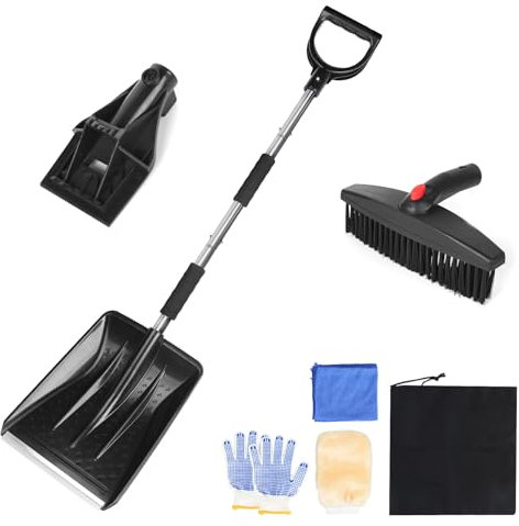 DBREAKS 3 in 1 Auto Eiskratzer, Schneebürste Schneeschieber, Scheibenkratzer mit Besen, Schneebürste&Schneeschaufel&Enteisungsschaufel, Abnehmbarer Schneekratzer, Schneeschaufel Set für Auto (Silber)