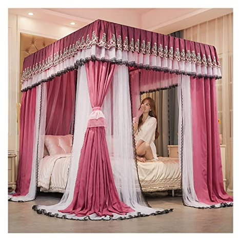 TEmkin Betthimmel, Moskitonetz für Doppelbett, Betthimmel mit 4 Pfostenschienen, dekorativer Bettvorhang für Mädchenschlafzimmer, Rosa (180 x 220 x 210 cm)