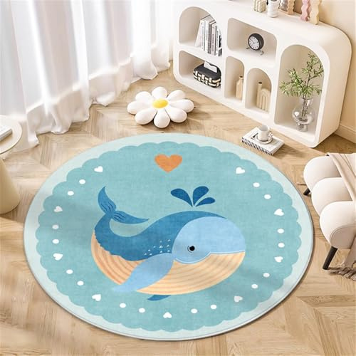 YATOLA Teppich Spielen Krabbelmatte Rutschfester Teppichbodenkissen Spielzimmer Wal (Blau 1, 120x120CM)