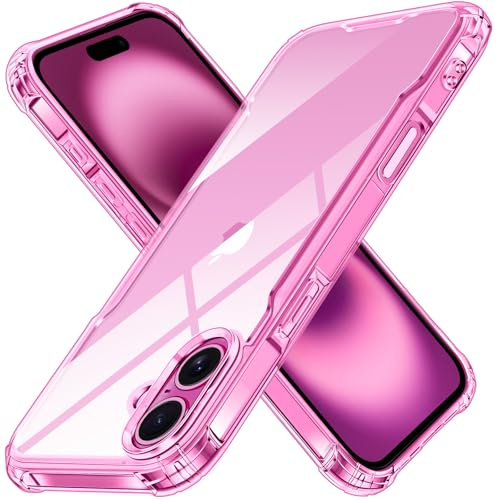 iVoler Anti Ingiallimento Chiaro Cover per iPhone 16, [Antiurto di Grado Militare] Custodia Trasparente per Assorbimento degli Urti con Paraurti in TPU Morbido Sottile Protettiva Case-Rosa
